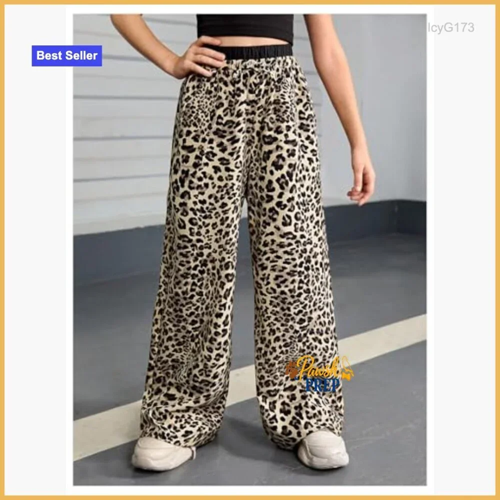 Girls Wide Leg Palazzo Pants with Drawstring Waist and Pockets